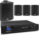 Power Dynamics Buitenspeakerset zwart - 4 speakers en 4-zone versterker - Bluetooth - 100V
