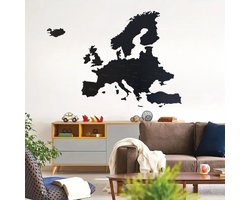 Kaart Europa muurdecoratie - Wanddecoratie - Zwart - Houten art - Muurdecoratie - Line art - Wall art - Muursticker - Wandborden - Woonkamer - 100x90cm