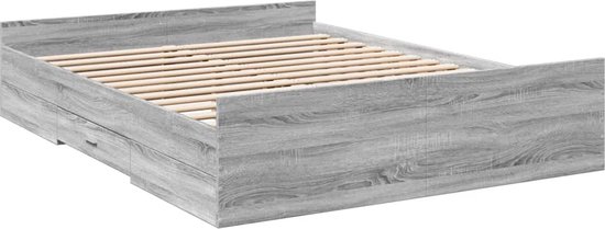 vidaXL - Bedframe - met - lades - bewerkt - hout - grijs - sonoma - eiken - 160x200 - cm