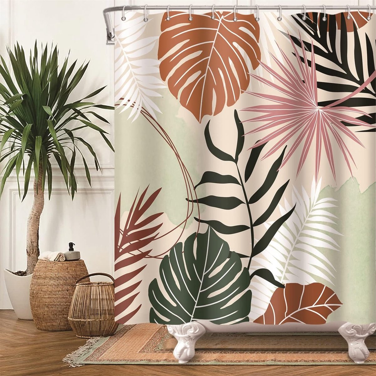 Botanical Rideau de Douche Abstrait Tropical Planten Middeleeuwse Maple Palm Leaf Rideau de Douche Boho Jongen Meisje Badkamer Kunst Decor Gordijn Geometrisch Wasbaar Tub Decoratie Gordijn