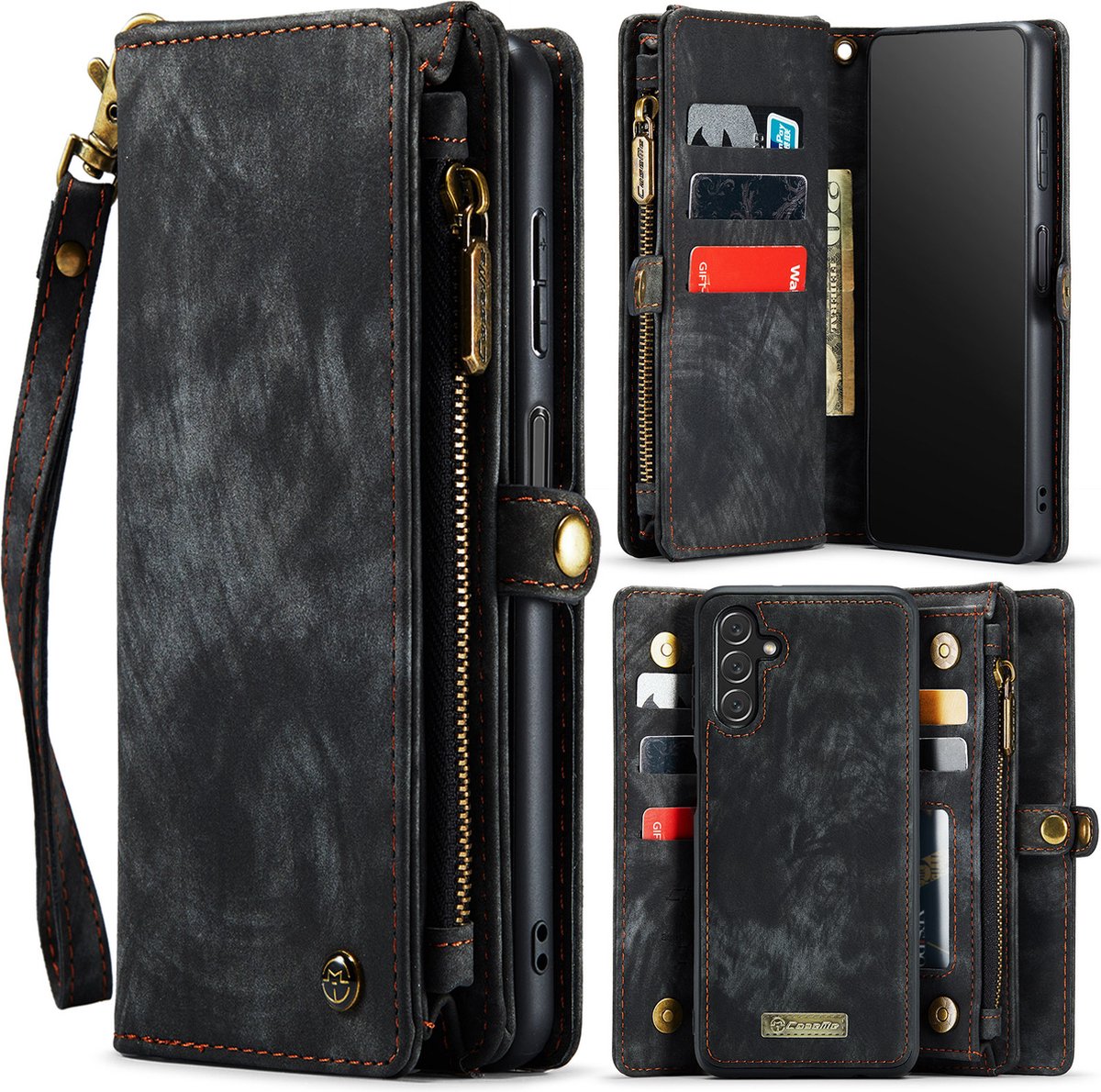CaseMe - Telefoonhoesje geschikt voor Samsung Galaxy A55 - 2 in 1 Book Case en Back Cover - Zwart