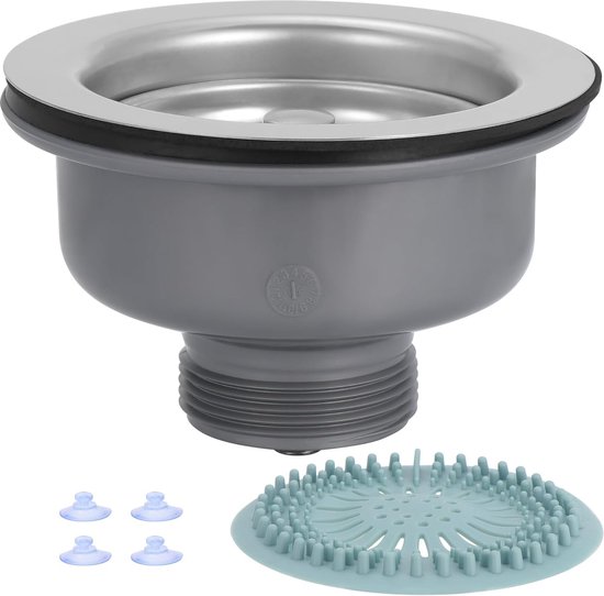 Foto: Rvs spoelbak aftapplug keukenzeef mandventiel mandafvoer zeef afvoerzeef mand aftapkraan 114 mm 1 bovenblad voor spoelbak gatmaat 83 90 mm