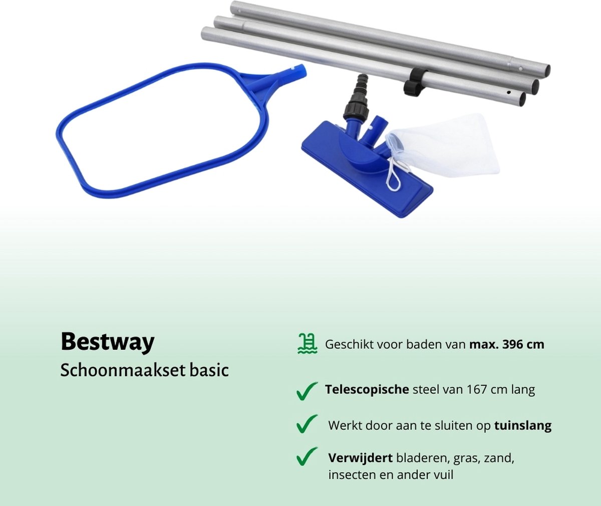 Bestway Rond Opblaasbaar Fast Set Zwembad - 305 x 66 cm - Blauw - Inclusief Pomp Afdekzeil - Onderhoudspakket - Filter - Schoonmaakset – foto 4