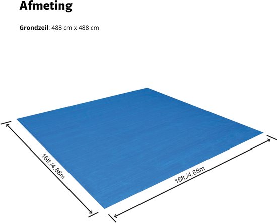Blauw rechthoekig grondzeil van 488 x 488 cm (16x16ft).
