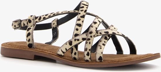 TwoDay leren dames sandalen met luipaardprint - Beige - Maat 41