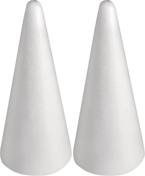 2x Hobby / DIY formes de cône en polystyrène 28 cm - Matériaux de bricolage / matériau de base