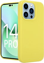 Coverzs telefoonhoesje geschikt voor iPhone 14 Pro hoesje - Luxe Liquid Silicone case - optimale bescherming - siliconen hoesje - geel