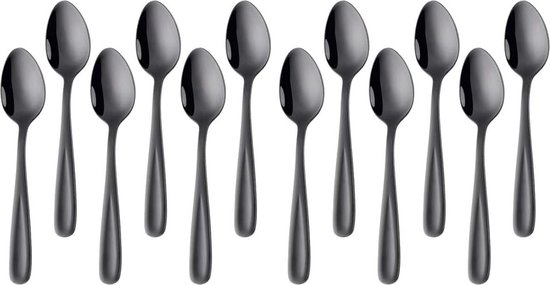 Theelepels, 12 stuks, roestvrijstalen koffielepels, 13,5 cm, kleine lepels, espressolepels, dessertlepels, mini-theelepels, metalen mokka-lepels (zwart)