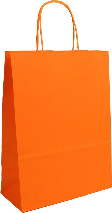Papieren tassen - Oranje | 32+13x42cm - Gedraaide grepen - 50 stuks
