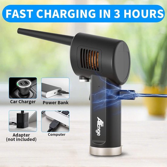 Kairiyard Elektrische stofblazer Air Duster voor pc-reinigingsset, 3 snelheden, 91000 omw/min, luchtdrukspray met ledlicht, 9000 mAh persluchtspray voor computer, toetsenbord, auto, huisdierenhuis
