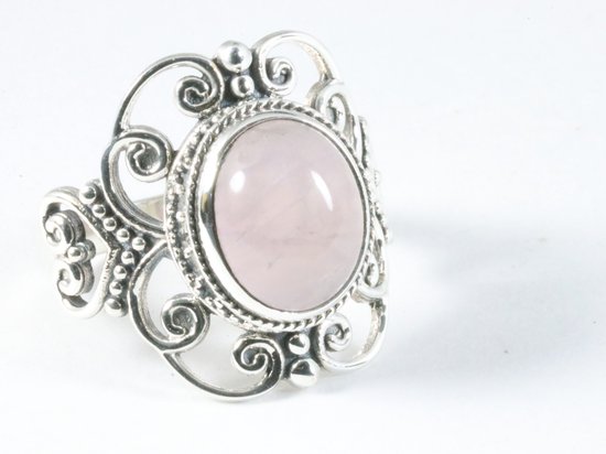 Opengewerkte zilveren ring met rozenkwarts - maat 20.5