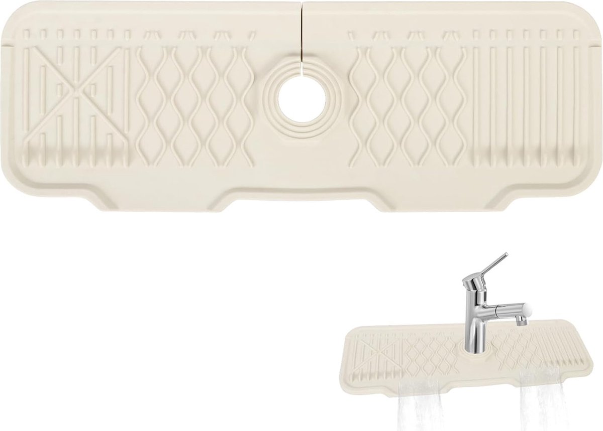 Waterkraan-mat spatbescherming voor keukenkraan en badkamer werkblad (wit 43 x 15 cm) - Bescherming tegen spetters - Anti-slip siliconen - Snelle installatie