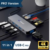 11 in 1 USB-C Hub - Docking Station – Laptop - Docking Station USB-C 3.0 – USB-C 100W opladen - 2x 4K HDMI - 1x VGA - Ethernetport