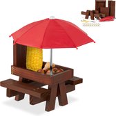 Table de pique-nique écureuil Relaxdays - kit de construction - table à manger avec parasol - support épis de maïs
