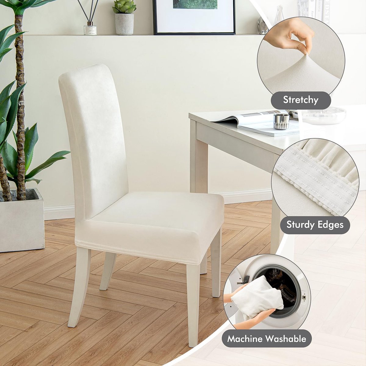 WYLEBER Eenkleurige stoelhoezen voor eetkamerstoelen, set van 2, 4, 6