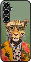 Casimoda® hoesje - Geschikt voor Samsung Galaxy A55 - Luipaard Hipster - Zwart TPU Backcover - Luipaardprint - Groen