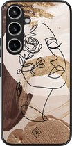 Casimoda® hoesje - Geschikt voor Samsung Galaxy A55 - Abstract Gezicht Bruin - Zwart TPU Backcover - Geometrisch patroon - Bruin/beige