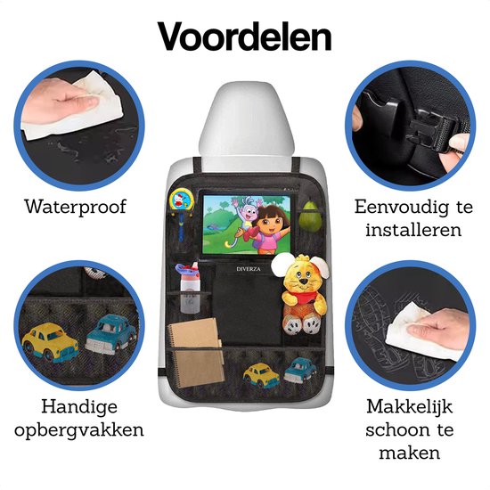 DIVERZA Auto Organizer - Luxe Autostoel Beschermer - Met Tablet Houder Voor Kinderen van DIVERZA — afbeelding 2