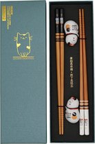 MGM Trading Ensemble de baguettes à sushi en bois - Motifs de chats élégants - 2 paires avec sous-verres en céramique