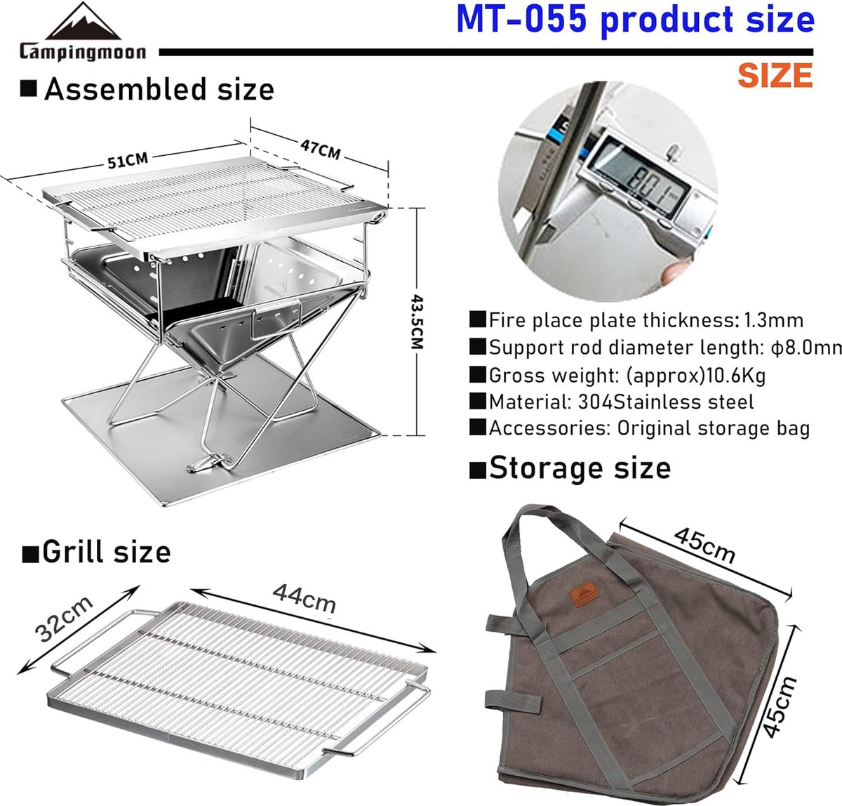 Draagbare Takibi Fire en Grill, RVS Fire Pit MT-055