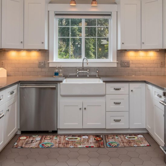 2 stuks antislip keukenmat keukentapijtset, wasbare moderne matten en tapijten voor hal, eetkamer en entree, 40 x 60 cm + 40 x 120 cm