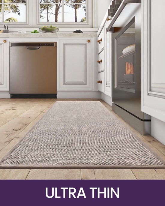2 stuks keukenmat, keukentapijtenset antislip wasbaar, lange keukenvloermat, tapijtlopers set voor gangen, eetkamer en entree, 43,5 x 75 cm + 43,5 x 200 cm, beige