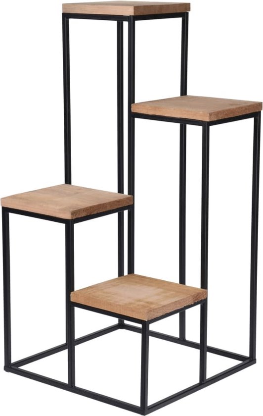 Home&Styling - Plantenstandaard - met - 4 - planken - naturel - en - zwart