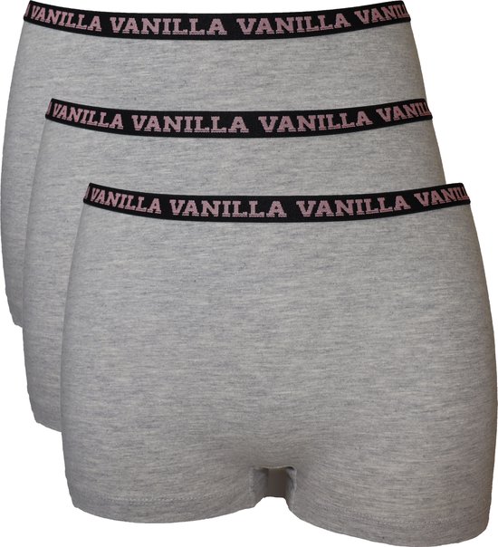 Vanilla - Dames boxershort, Ondergoed dames, Lingerie - 3 stuks - Egyptisch katoen - Grijs - XXL