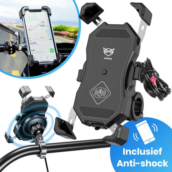 Foto: Good2know telefoonhouder motor atv met anti shock smartphone houder met anti trillingsdempers met draadloze oplader telefoon standaard 360 draaibaar