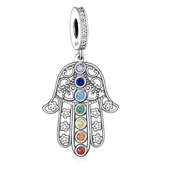 Foto: Geloof en geluk zilveren bedels bedel hand van fatima hamsa hand charm 925 sterling zilver geschikt voor alle merken 925 zilver certificaat tip moederdag