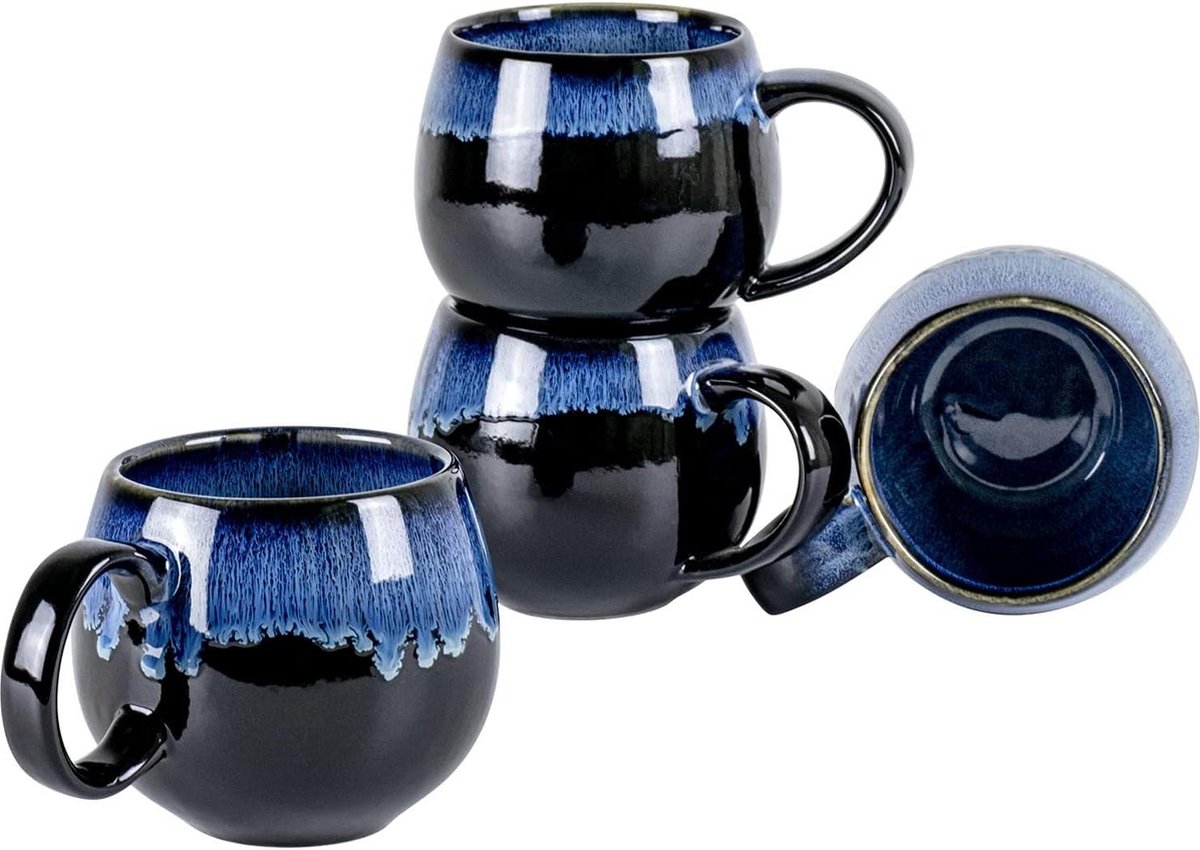 Grote vintage keramische ontbijtkopjes set 4 kopjes 500 ml vaatwasserbestendig voor 4 personen mokken set