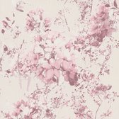 Papier peint Fleurs Profhome 378163-GU papier peint intissé légèrement texturé avec motif floral mat rose violet crème blanc blanc 5,33 m2