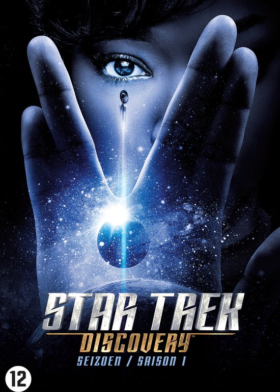 Star Trek Discovery Seizoen 1 Blu-ray hoes met een oog en hand in de ruimte met de titel van de serie.