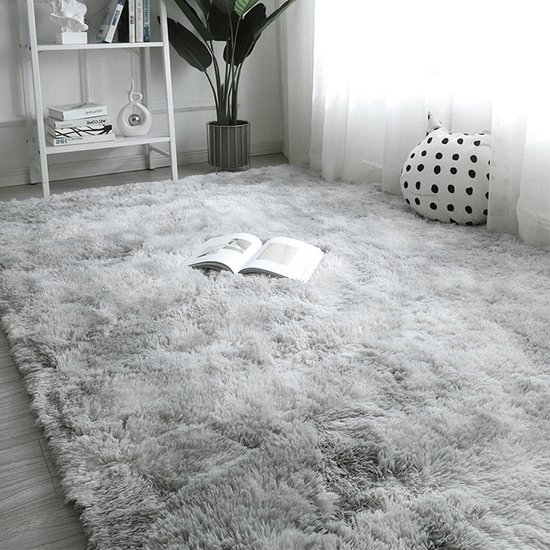 Hoogpolig tapijt super zacht pluizig antislip kinderkamer pluisvrij grijs wit 160 x 230 cm Tapijt