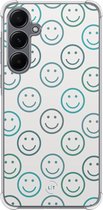 Shockproof hoesje - Geschikt voor Samsung Galaxy A55 - Happy faces - Extra sterke case - TPU/polycarbonaat - Print / Illustratie - Blauw, Transparant