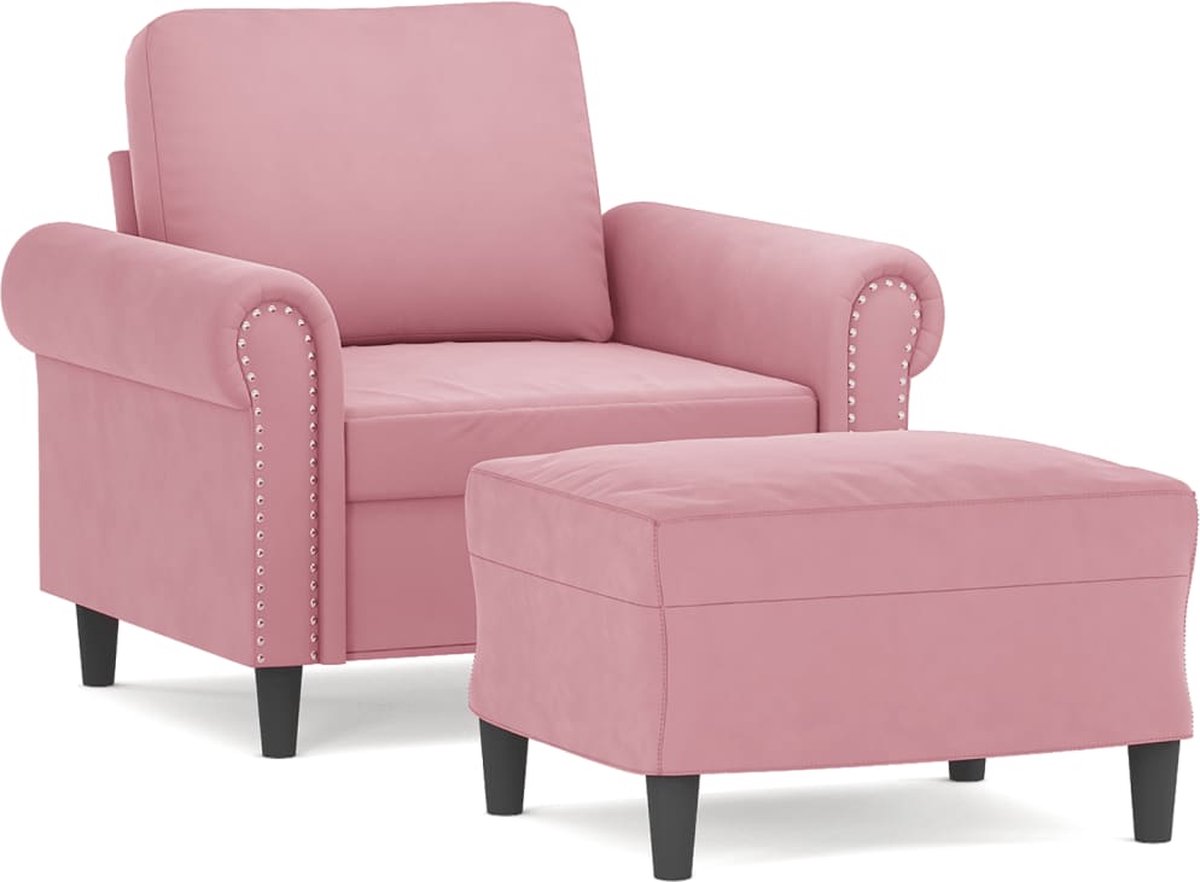 vidaXL Fauteuil - met - voetenbank - 60 - cm - fluweel - roze