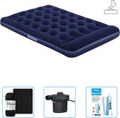 Bestway luchtbed - Twijfelaar - 137 x 191 x 28 cm - Blauw - Inclusief pomp - Hoeslaken - Pomp en Reparatieset