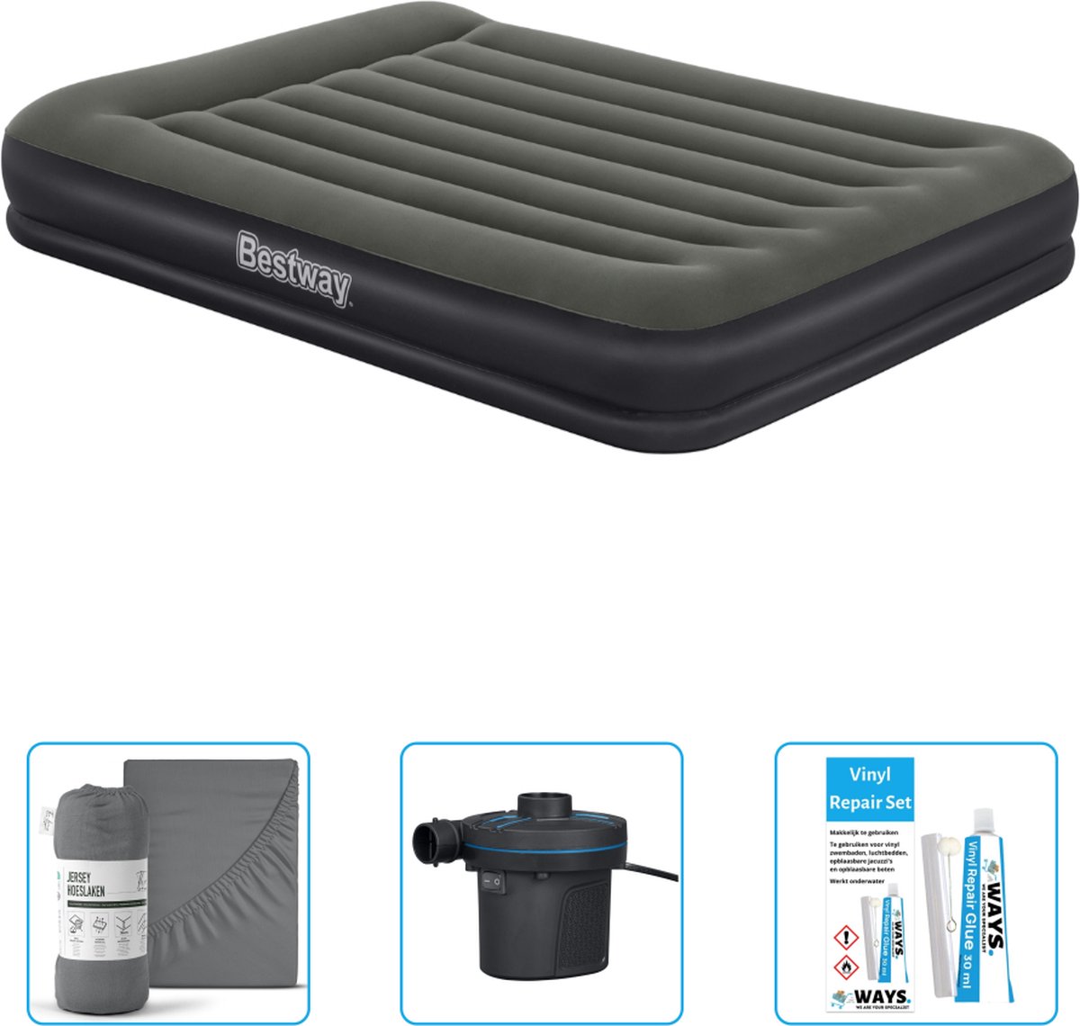 Bestway luchtbed - 2-Persoons - 152 x 203 x 36 cm - Groen - Inclusief Hoeslaken - Pomp en Reparatieset