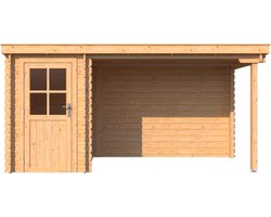 Blokhut met overkapping - totale breedte 450cm - Lessenaarsdak - Tuinhuis - Zweeds vuren