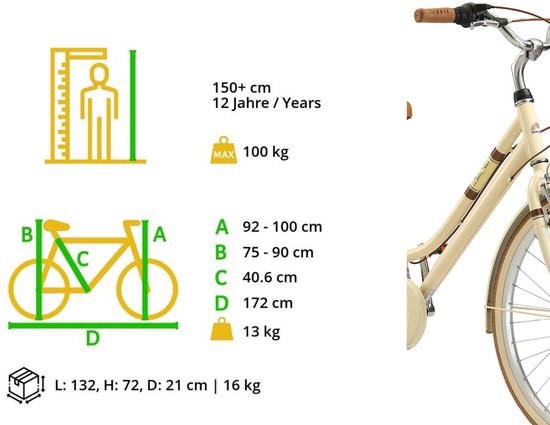 Bikestar, retro damesfiets, 26 inch, 7 sp derailleur, creme