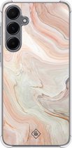 Casimoda® hoesje - Geschikt voor Samsung Galaxy A55 - Marmer Waves - Shockproof case - Extra sterk - TPU/polycarbonaat - Bruin/beige, Transparant