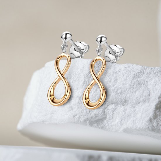 Miore® - Boucles d'oreilles Infini Or Rose et Argent - Femme - Plaqué Or 18 Goud - Rose - Argent Sterling 925 - Forme Infini - Sans Allergène - Bijoux Faits Main de Haute Qualité