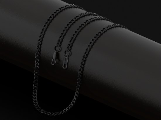 Malinsi Collier Homme - Lien Cubain 60cm - Complet Acier Inoxydable 3mm - Zwart Colliers homme
