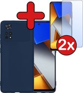 Hoesje Geschikt voor Xiaomi Poco X4 Pro 5G Hoesje Siliconen Case Hoes Met 2x Screenprotector - Hoes Geschikt voor Xiaomi Poco X4 Pro 5G Hoes Cover Case - Donkerblauw