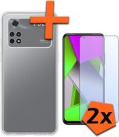 Hoesje Geschikt voor Poco M4 Pro 4G Hoesje Siliconen Cover Case Met 2x Screenprotector - Hoes Geschikt voor Xiaomi Poco M4 Pro 4G Hoes Back Case - Transparant