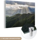 MuchoWow® Glasschilderij 120x80 cm - Schilderij acrylglas - Lichtstralen in het Nationaal Park Foreste Casentinesi in Italië - Foto op glas - Schilderijen