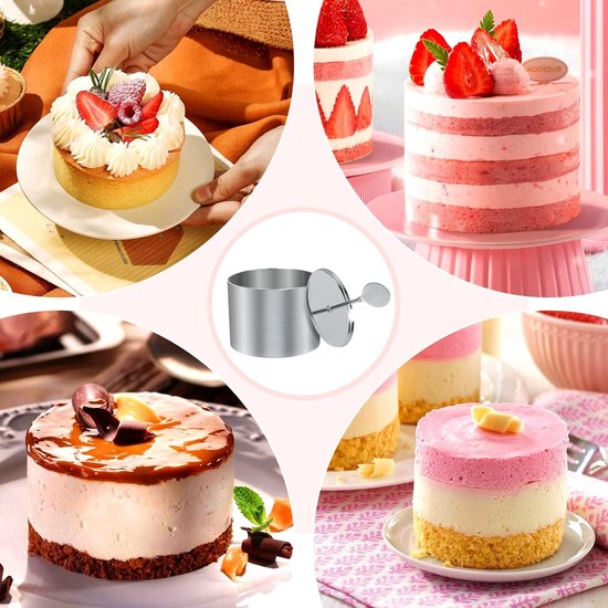 Idota 10 stuks dessertringen en gerechtenringen, 8 cm ronde mousseringen, serveerringen, roestvrij staal, set met hefboom & stamper, kleine bakringen, taartring voor doe-het-zelf mousse, taart
