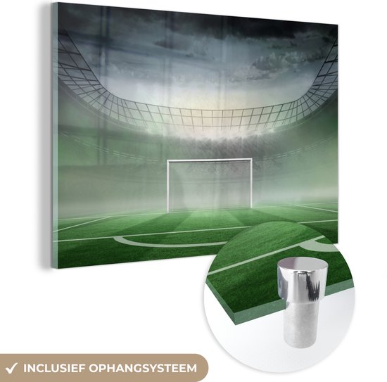 MuchoWow® Peinture sur verre 150x100 cm - Peinture sur verre acrylique - Une illustration détaillée d'un stade de football - Photo sur verre - Peintures