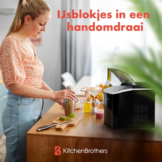 KitchenBrothers IJsblokjesmachine - 1.5L - IJsblokjesmaker - 12kg/24 uur - Draagbaar - Zelfreinigingsfunctie - Zwart van KitchenBrothers — afbeelding 2