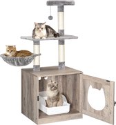 Bol.com IN.HOMEXL All-In-One kattenmeubel Meow - Krabpaal met kattenbak - Katten Huis - Kattentoiletmeubel - Grijs - 52x134x52cm aanbieding